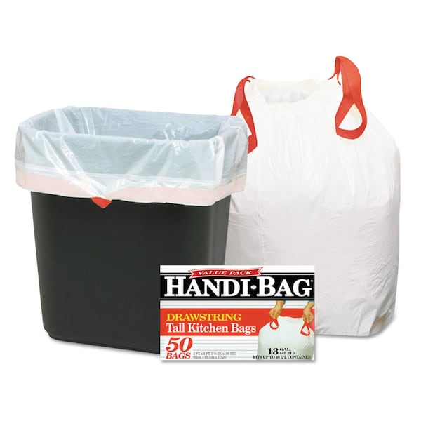 Handi-Bag 13 gal Trash Bags, 24 in x 27.38 in, Medium-Duty, .95 Mil, White, 50 PK HAB6DK50 - main